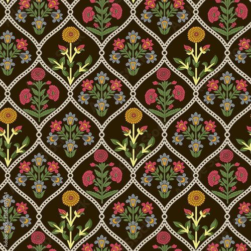Wallpaper Mural Decorative Floral Lattice Seamless Pattern, Folk Art Style  Torontodigital.ca