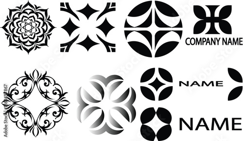 Collection of modern black and white logos and icons