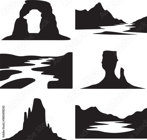 black silhouettes of people walking and standing in rain