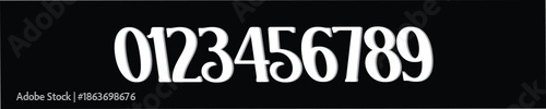 A set of Decorative Art Vector Numbers 0 to 9 in Black Background and White Typo.  