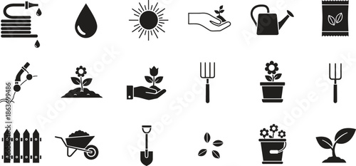 Garden Tools and Plant Care Icons