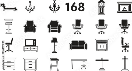 Home Office Furniture Icons Collection