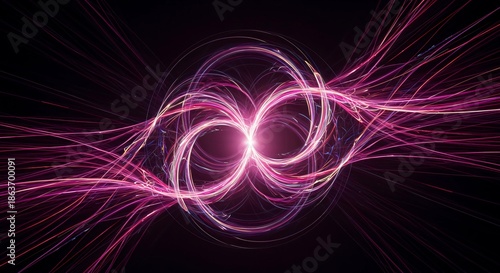 Curved lines define an invisible, dynamic force field. Abstract visualization of complex spatial dimensions and hyperbolic geometry, sleek, spatial, conceptual
