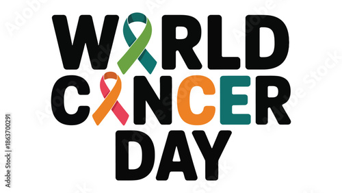 World Cancer Day: A powerful emblem of solidarity and awareness. A vibrant graphic showcases the globally recognized date, accompanied by meaningful ribbons of diverse hues.