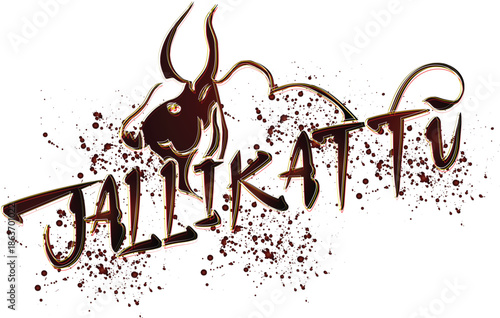 Jallikattu Tamil Festival Typography with Bull Sport Illustration Traditional Tamil Nadu Culture Pongal Festival Vector Design