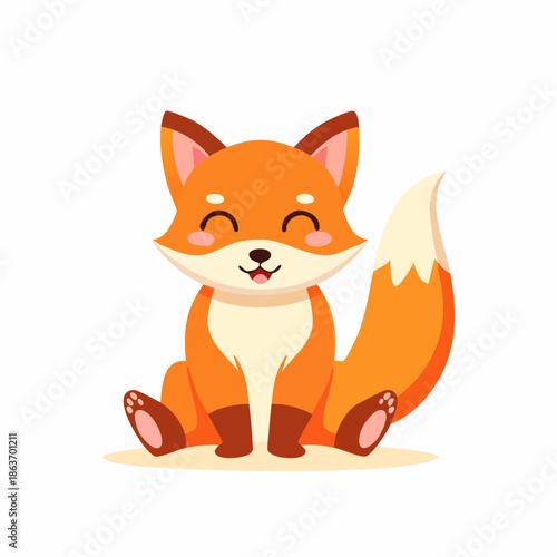 Happy Cartoon Fox Sitting with Tail.