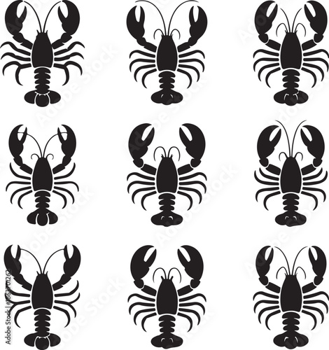 black silhouettes of lobsters on white background