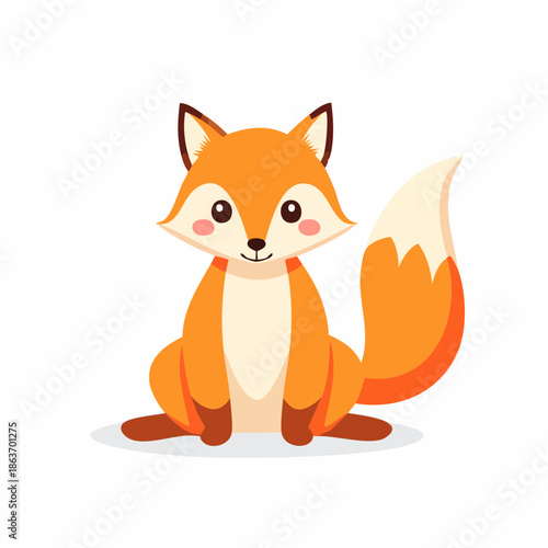 Adorable cartoon fox with orange fur and white accents sitting.