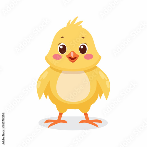 Adorable cartoon yellow chick with fluffy feathers and orange beak.
