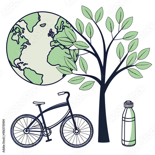 Sustainable Eco Travel and Green Transportation Icon Set