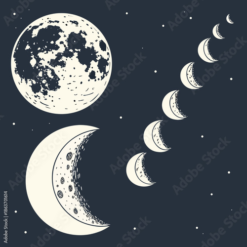 Celestial Moon Phases and Lunar Cycle Vector Icons
