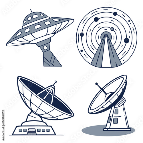 Sci-Fi Space Icons Set Featuring UFO Alien Asteroid and Galaxy Portal