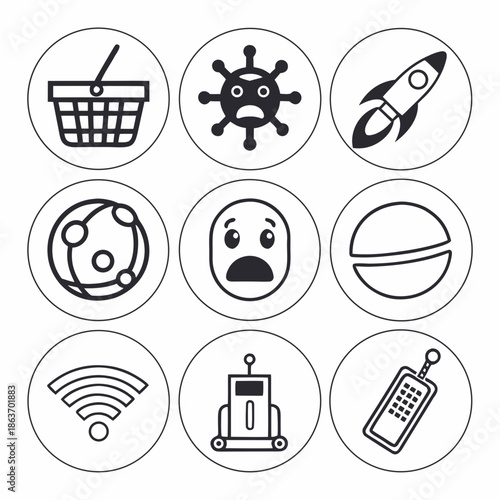 Six Minimalist Frying Basket Icons Abstract Kitchen Gear