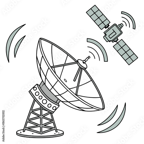 Space Technology Satellite Dish and GPS Signal Line Icons