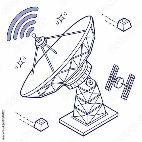 Communication Satellite Dish and GPS Signal Vector Icons
