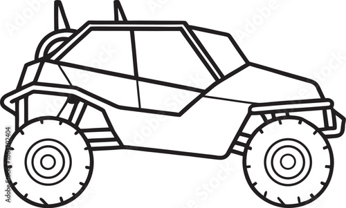 Line Art Illustration of a Rugged Off-Road Vehicle with Large Tires