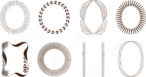 Various Ornamental Frames and Leaf Patterns in Black and White circular frames rectangular frames