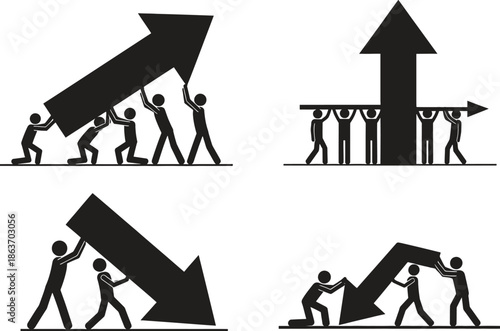 people pushing and pulling arrows up and down