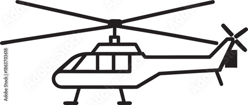 Simple Line Art Icon of a Helicopter in Black and White