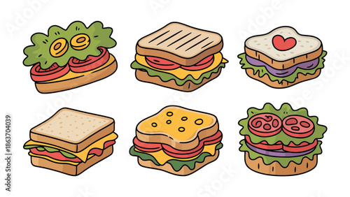 Culinary Array: An appetizing display of assorted sandwich arrangements, showcasing culinary artistry and the diverse nature of sandwich making. 