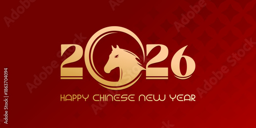 Elegant Golden Horse Silhouette with 2026 Numerals Chinese New Year Design