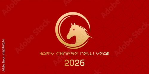 Golden Horse Head Symbol Illustrative for Chinese New Year 2026 Celebration