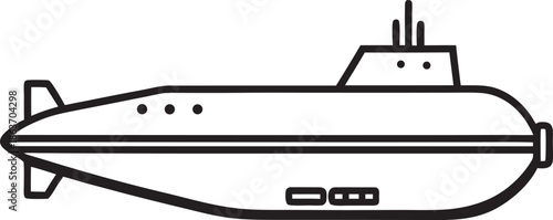 Simple Line Art Icon of a Submarine on a White Background