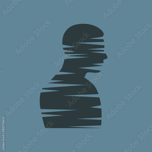 Distorted male silhouette profile indicates fragmentation of identity or mental.