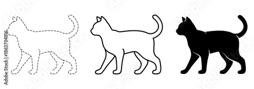 Comprehensive Cat Vector Set: Features Stroke, Outline, and Silhouette Styles with a Unique Dashed Line Art, Monochrome and Isolated EPS