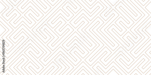 Seamless geometric maze pattern with interlocking angular lines in light beige tones creating soft abstract labyrinth background for surface design, wallpaper, textile, stationery