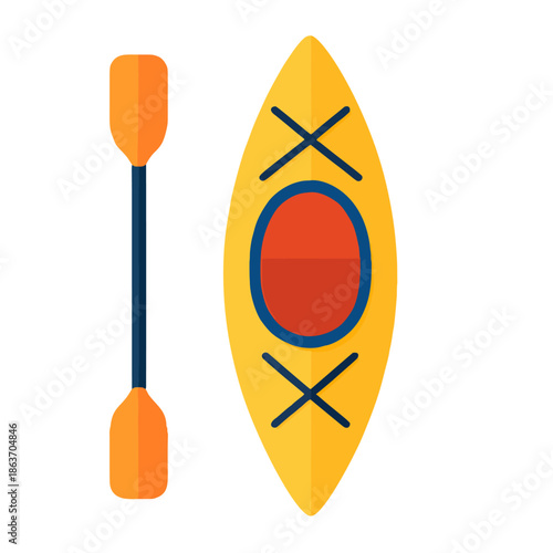 A colorful flat design kayak with a paddle, perfect for an outdoor app.