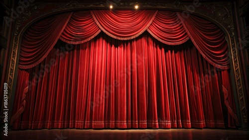Dramatic red stage curtains in a luxurious theater setting