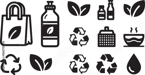 Eco-friendly icons for sustainable living and recycling