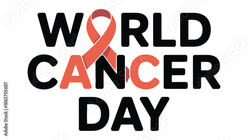 World Cancer Day Message: A bold message of hope and awareness, featuring a symbolic ribbon intertwined within the words World Cancer Day.