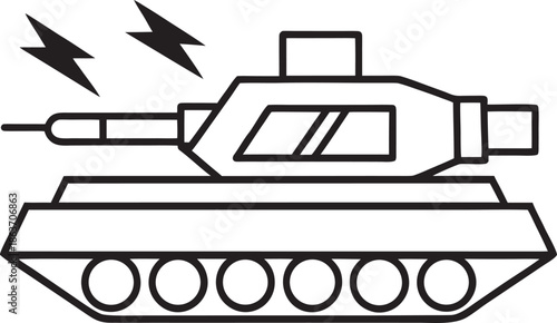 Stylized Line Art Icon of a Tank with Lightning Bolts