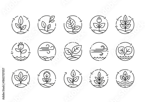 Sustainable Ecosystem Elements: Organic Plant and Environmental Cycle Icons