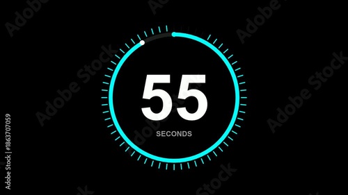 60 seconds countdown timer animation on black screen
