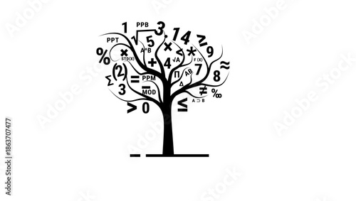 math tree symbol, black isolated silhouette