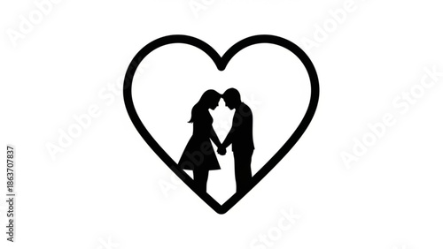 Couple Kissing Inside Heart Shape Silhouette on White Background