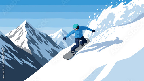 Dynamic snowboarding in the mountains: winter sports action scene