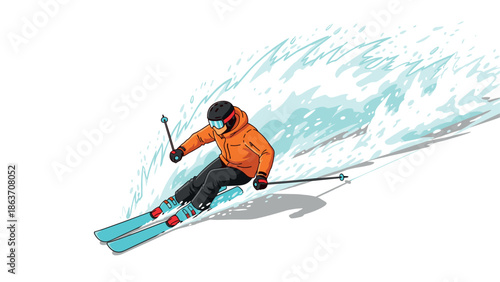 Dynamic skiing adventure in vibrant winter landscape