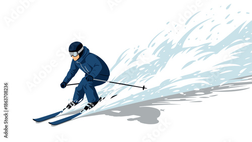 Dynamic skiing action: winter sport adventure with speed and skill