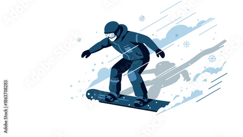 Dynamic snowboarding adventure in minimalist style with motion effects