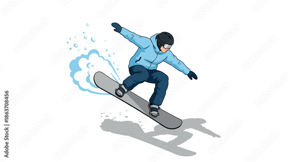 Fototapeta premium Snowboarder in action: dynamic winter sports illustration in blue and grey
