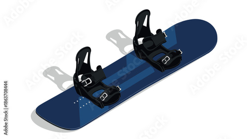 Blue snowboard with bindings in isometric style