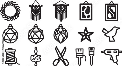 A collection of various craft and art supplies icons