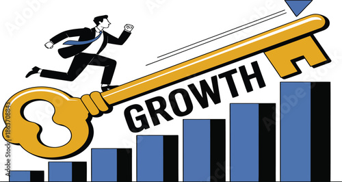 Business Growth Vector Illustration person Running Key Graph Success Design