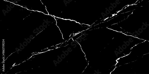 Abstract black marble background with striking white lightning-like veins and cracks, high-contrast natural stone texture, luxury dark surface, sharp detail, seamless pattern, studio lighting.