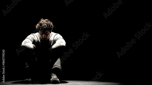 Wallpaper Mural A man is sitting on the floor with his hands on his knees Torontodigital.ca