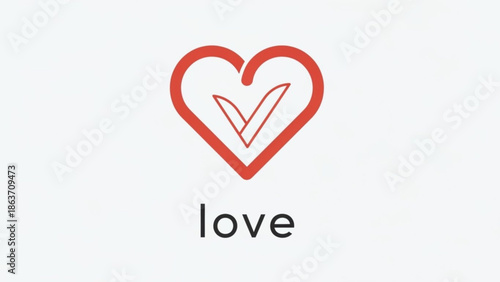 A stylized red heart with a checkmark inside on a white background symbolizing love and approval in a modern minimalist design with emotion and validation